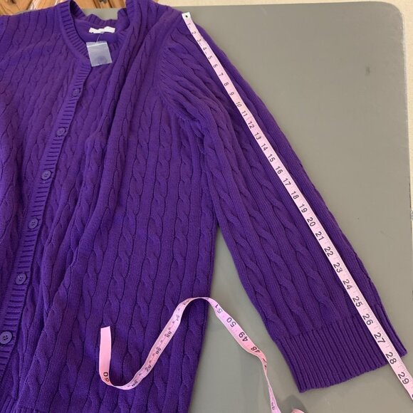 Woman Within Cardigan Sweater 3X 30 32 NWOT Purple Cable Knit Long Sleeve Button - Picture 12 of 13